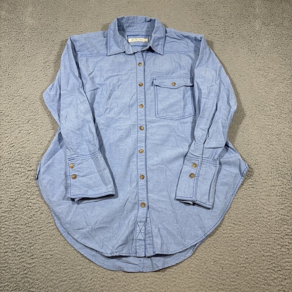 We The Free Shirt Womens XS Blue Oversize Boho Hippie City Urban College Button - Picture 1 of 7